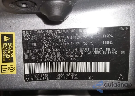 2015 Toyota Highlander Hybrid Limited z USA, uszkodzony, nr VIN 5TDDCRFHXFS008395